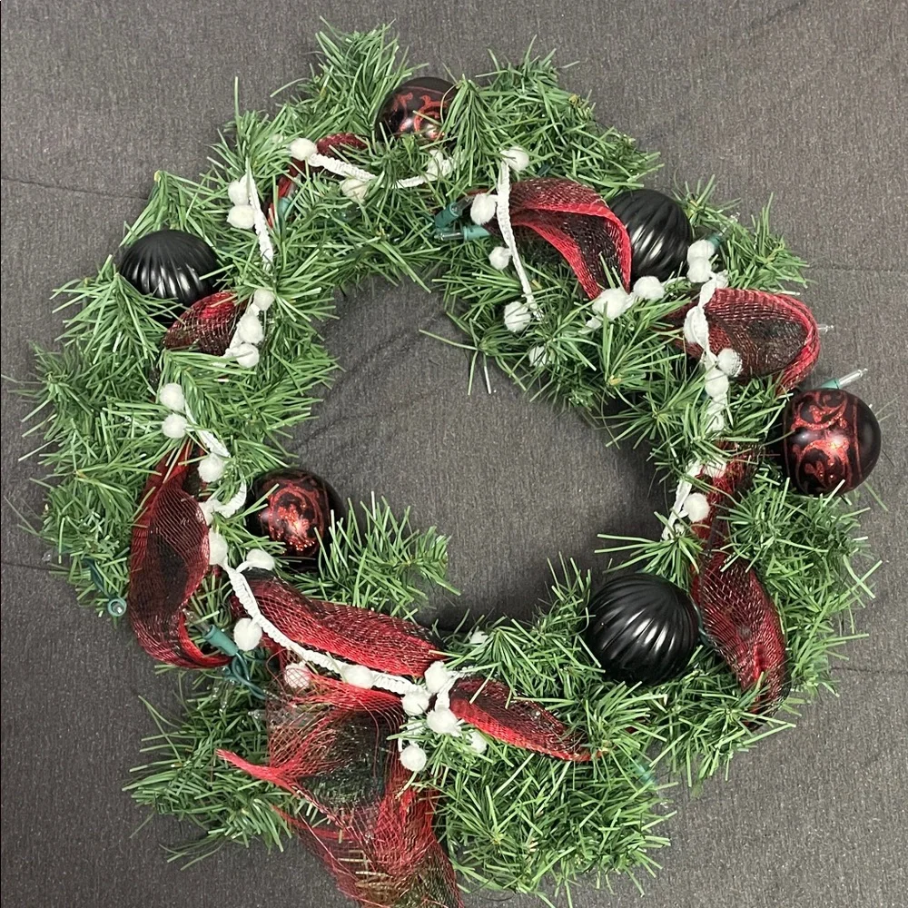 Festive Black and Red Holiday Wreath